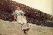 Winslow Homer A woman sitting on a park wall oil painting artist